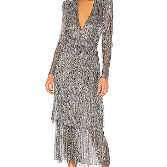 Sabina Musayev Dresses & Skirts - Sabina Musayev Carry Tiered Belted Multi Metallic Maxi Dress